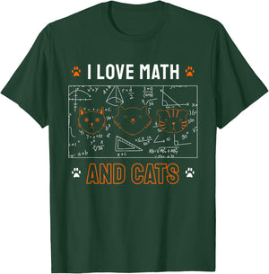 I Love Math And Cats Funny Cat Lover Math Teacher Women Kids T-Shirt - T-Shirt | Forest