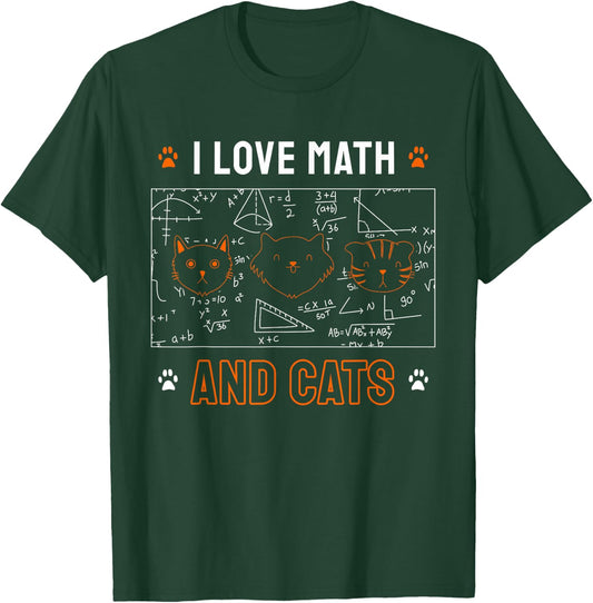 I Love Math And Cats Funny Cat Lover Math Teacher Women Kids T-Shirt - T-Shirt | Forest