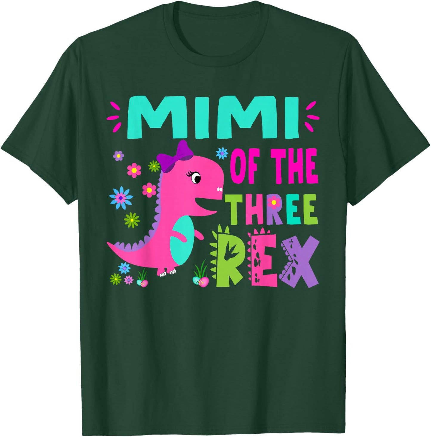 Mimi of the THREE rex T-Rex Dinosaur Birthday Family T-Shirt - T-Shirt | Forest