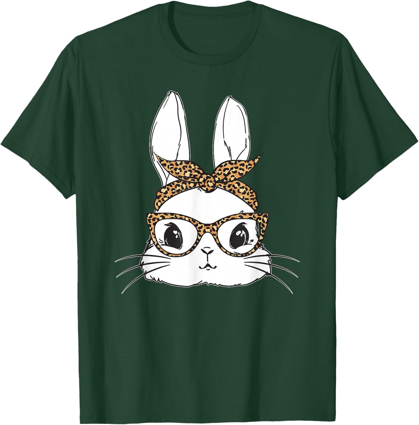 Women Easter Day Cute Bunny with Leopard Glasses T-Shirt - T-Shirt | Forest
