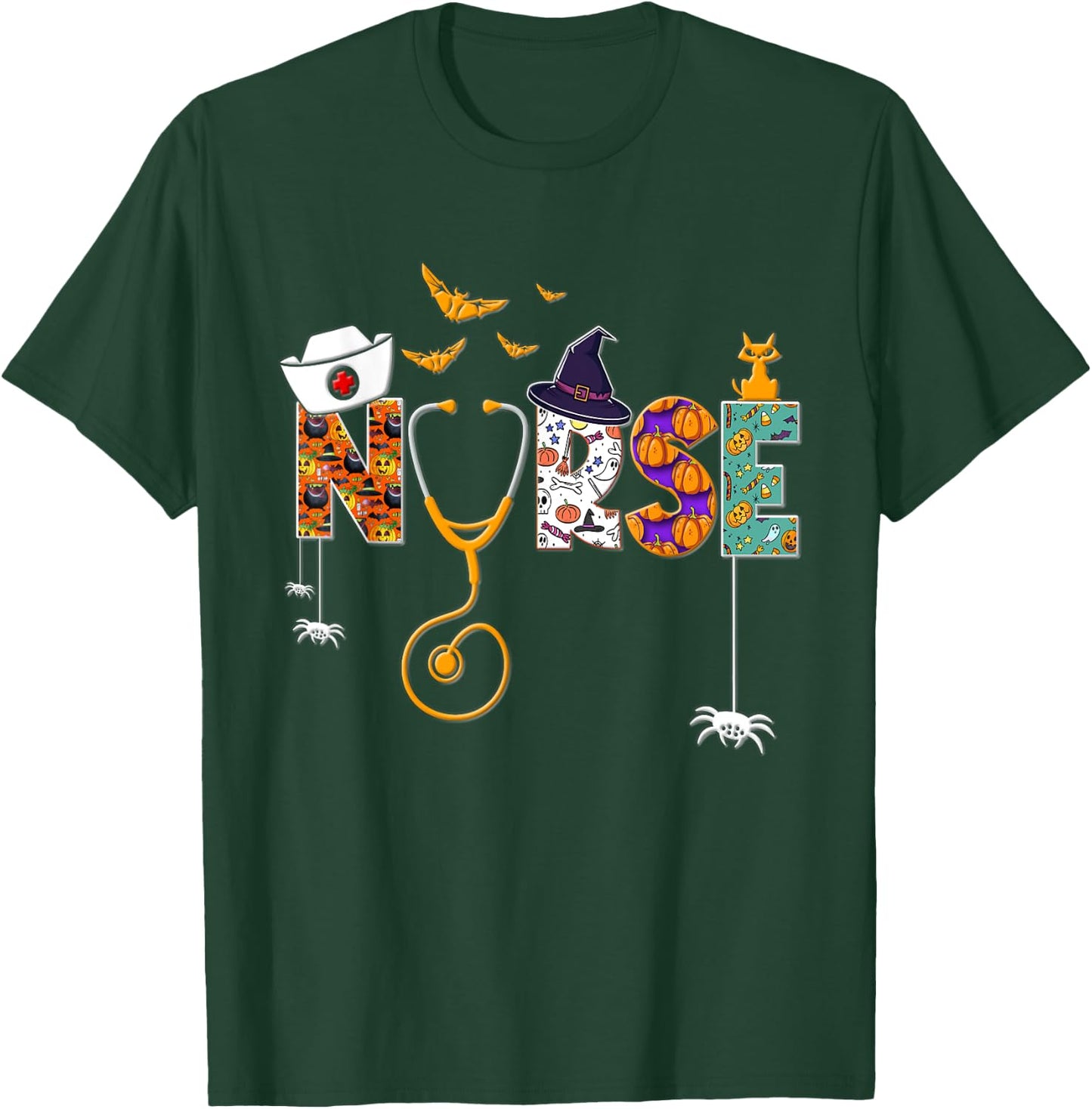 Halloween Nurse Nursing Cute Health Worker Halloween Pattern T-Shirt - T-Shirt | Forest
