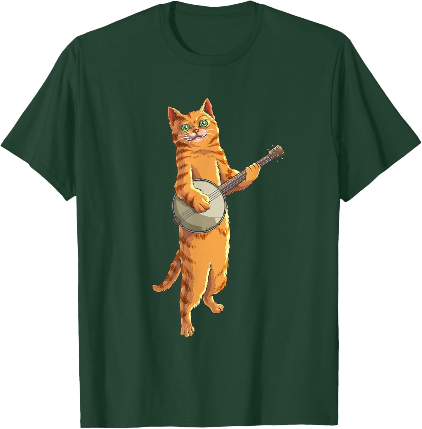 Funny Cat Playing Banjo Bluegrass | Cool Musician Gift T-Shirt - T-Shirt | Forest