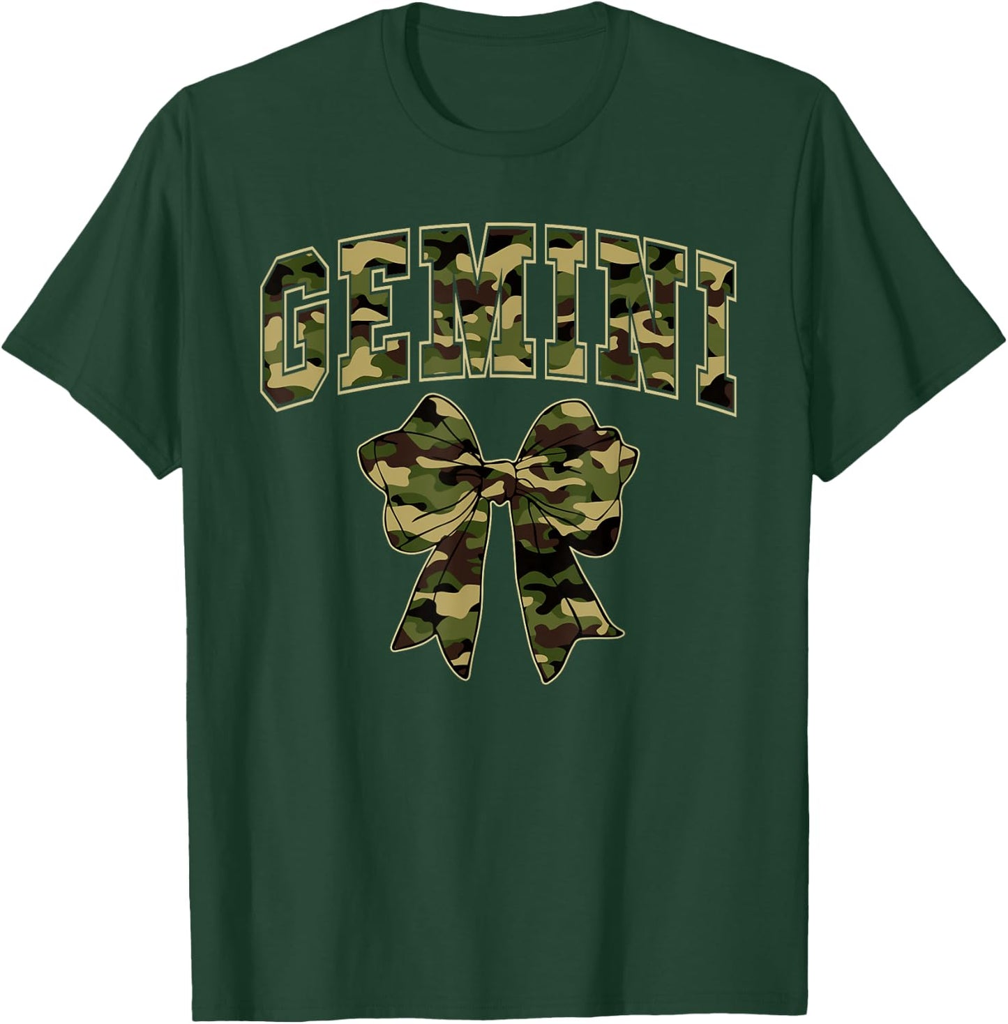 Gemini Camo Camouflage Coquette Bow Birthday Zodiac T-Shirt - T-Shirt | Forest