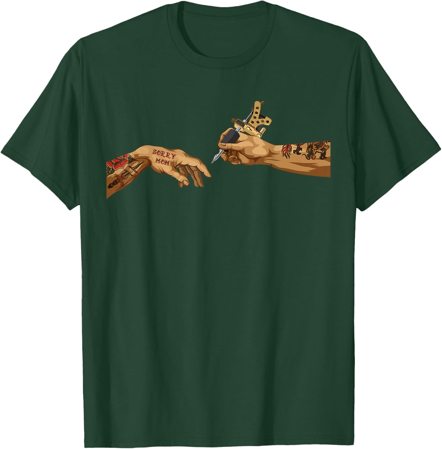 Cool Creation Of Adam Michelangelo Tattoo Hands Sorry Mom T-Shirt - T-Shirt | Forest