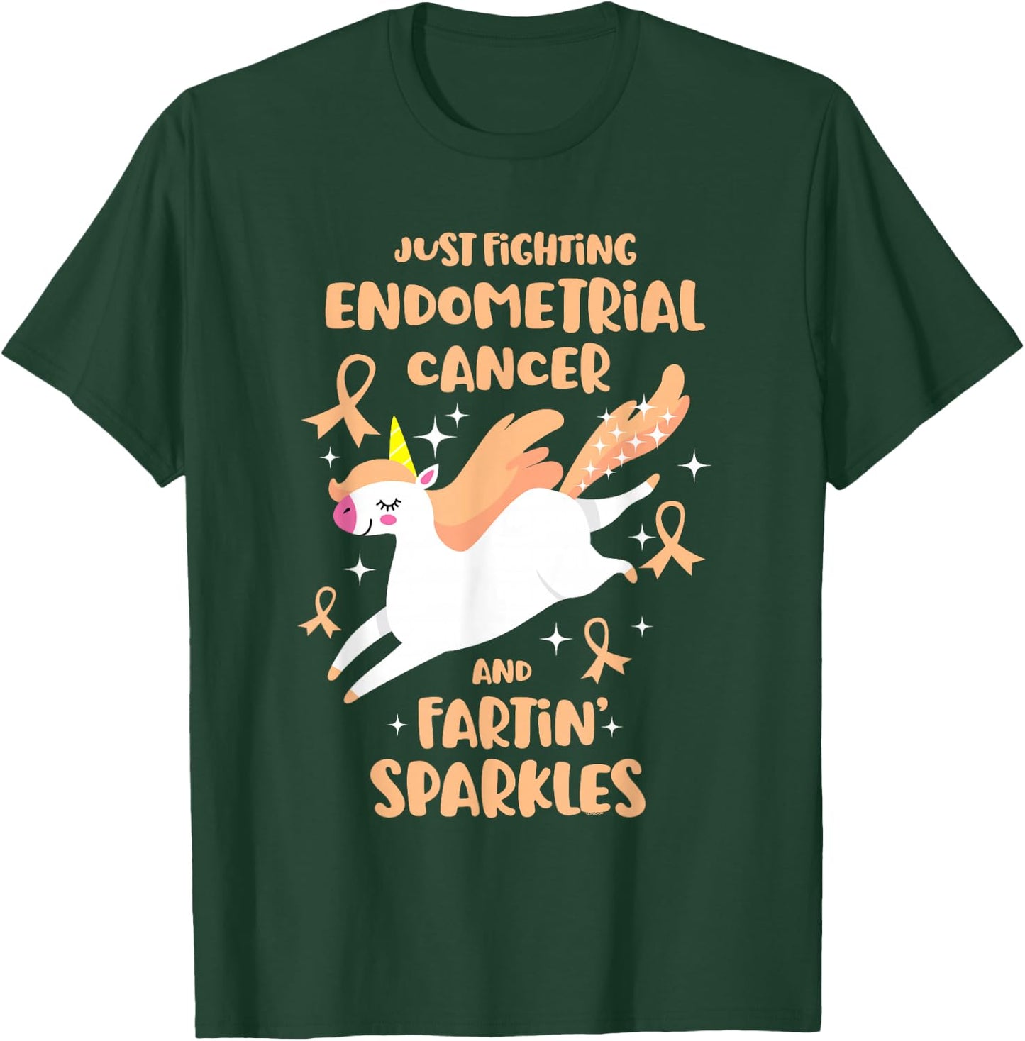 Fighting Endometrial Cancer Quote Farting Unicorn Awareness T-Shirt - T-Shirt | Forest