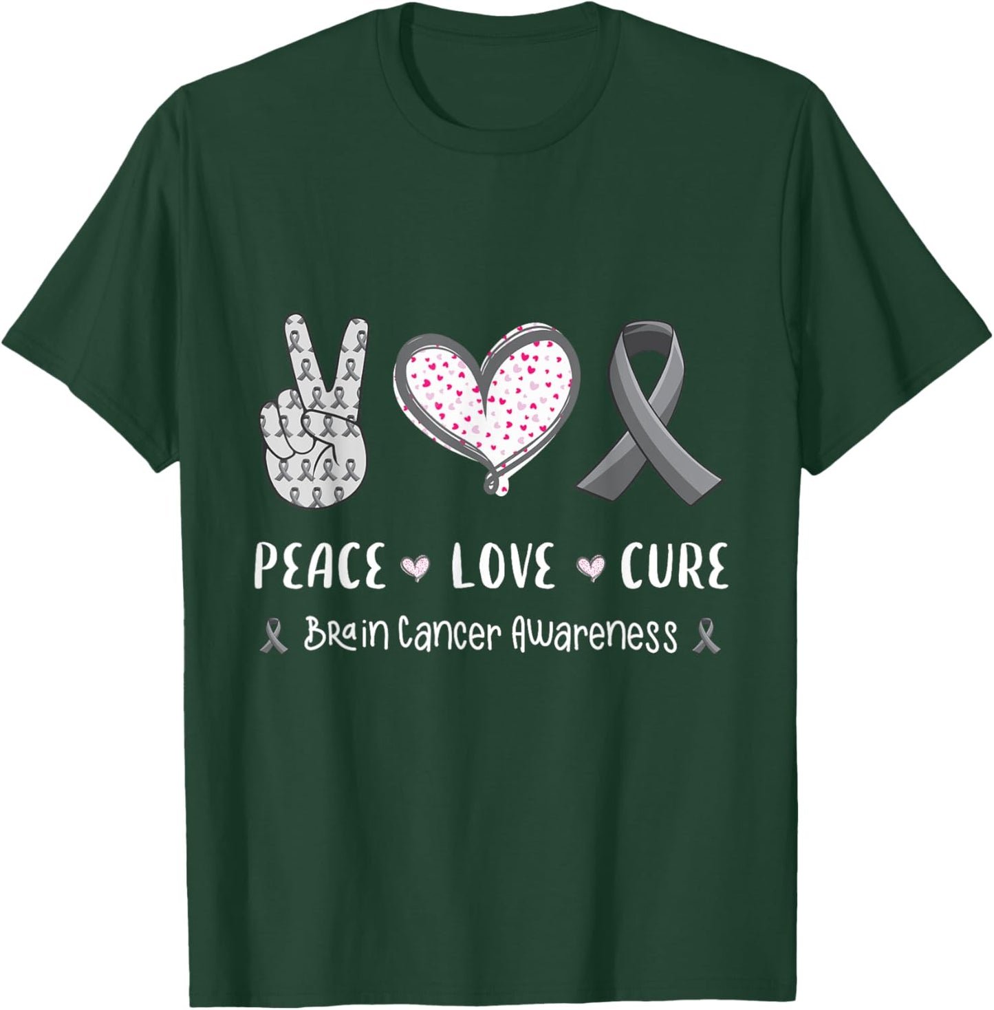 Peace Love cure Brain cancer awareness men women kids tumor T-Shirt - T-Shirt | Forest