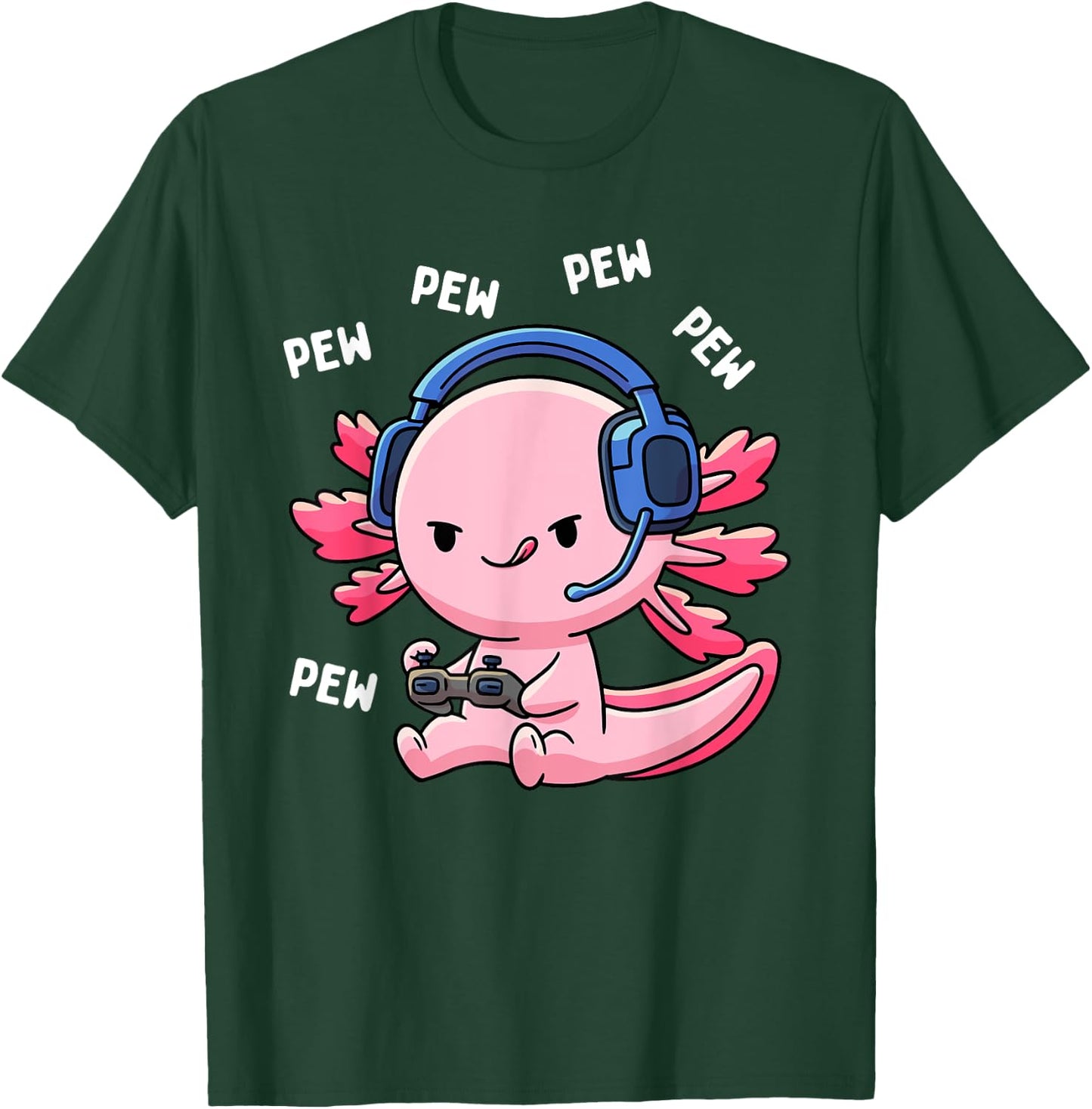 Axolotl Gaming Kids Boys Girls Anime Video Game Pew Gamer Small T-Shirt - T-Shirt | Forest