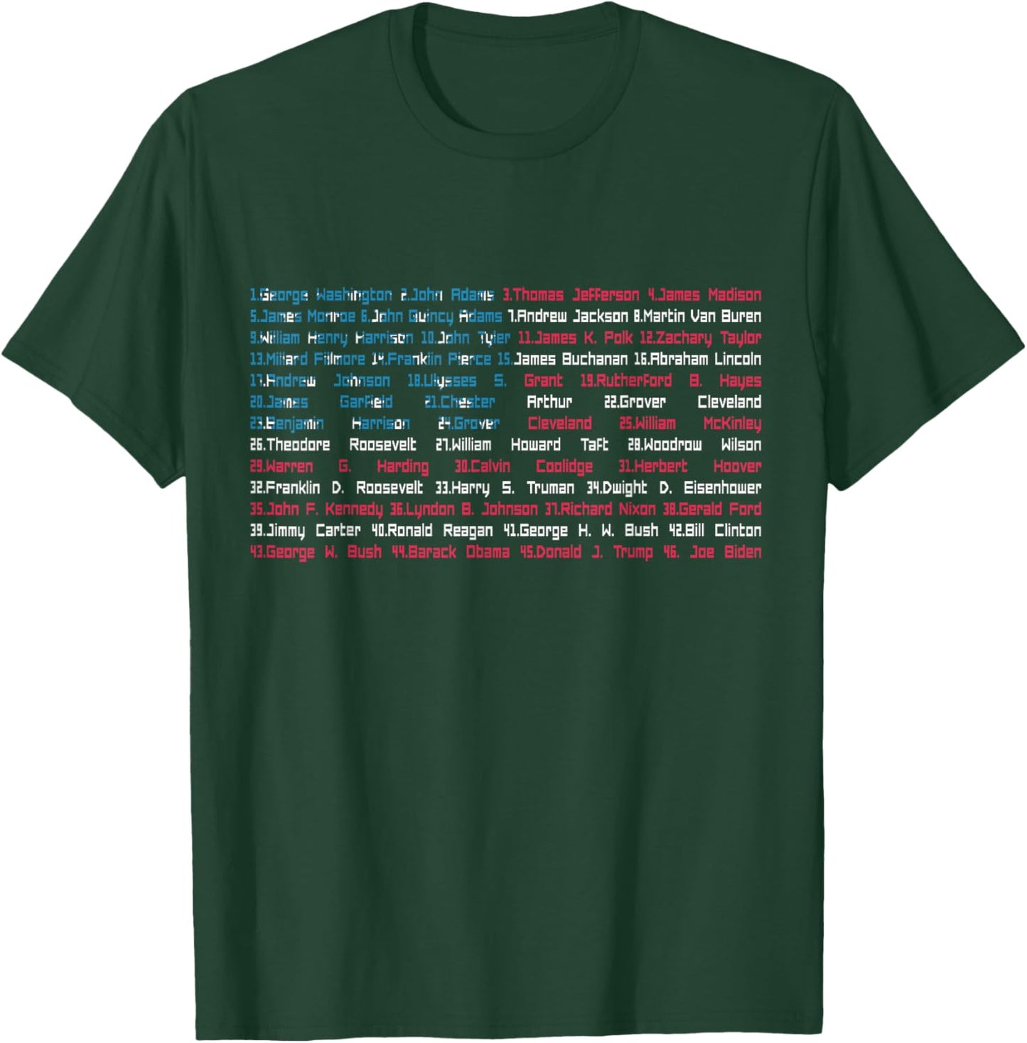 List 46 US Presidents of the United States Fun History Flag T-Shirt - T-Shirt | Forest