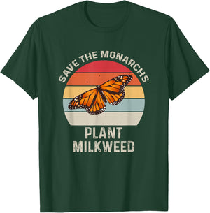 Vintage Retro Save The Monarchs Plant Milkweed Butterfly T-Shirt - T-Shirt | Forest
