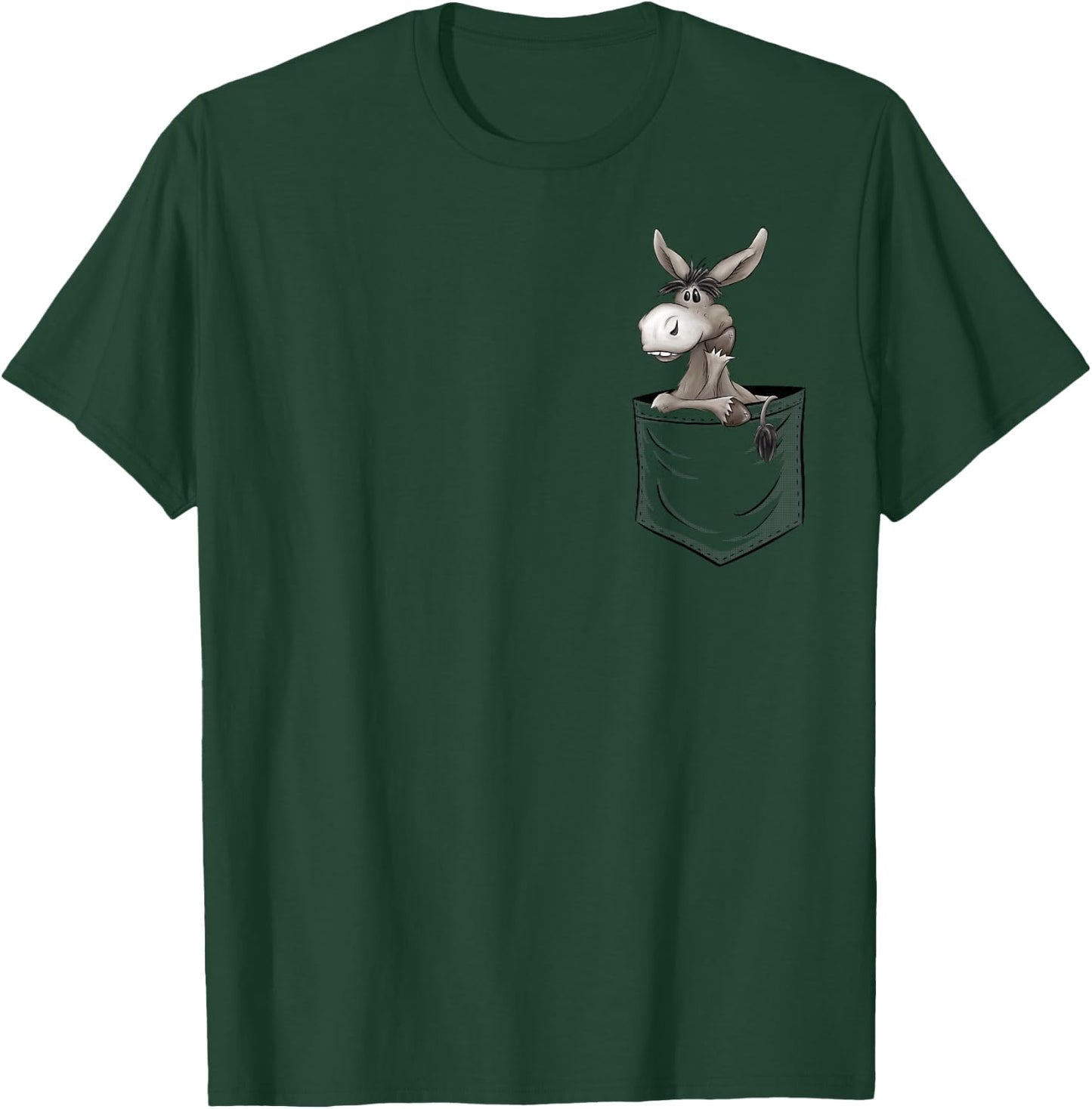 Quirky Wildlife Skizzenmonster Fun Bored Stubborn Donkey in Pocket - Men's Black Cartoon Animal Casual - Small T-Shirt - T-Shirt | Forest