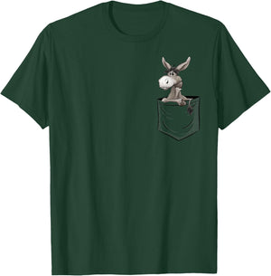 Quirky Wildlife Skizzenmonster Fun Bored Stubborn Donkey in Pocket - Men's Black Cartoon Animal Casual - Small T-Shirt - T-Shirt | Forest