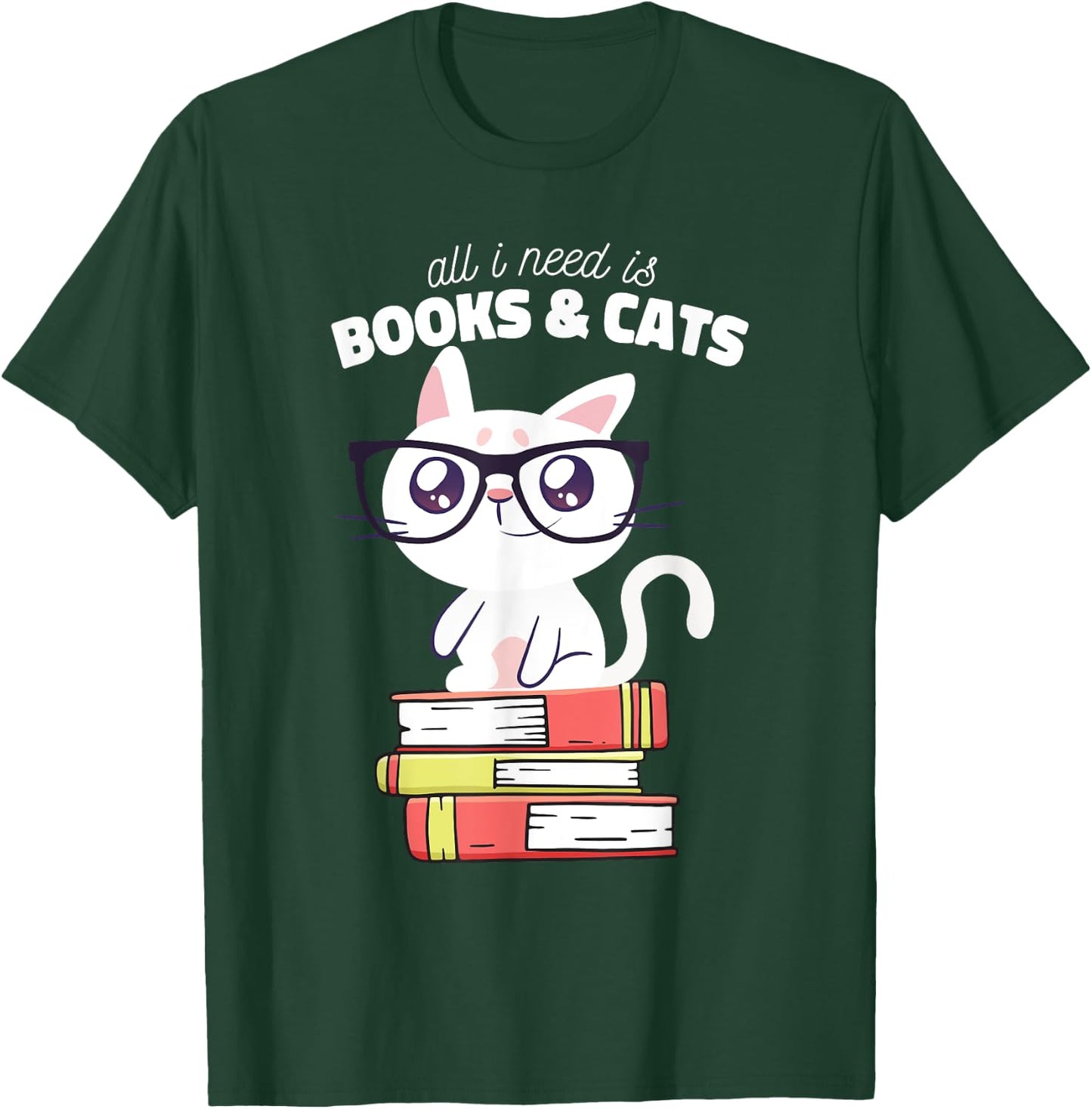 All I need is books & Cats | Books and cats art T-Shirt - T-Shirt | Forest