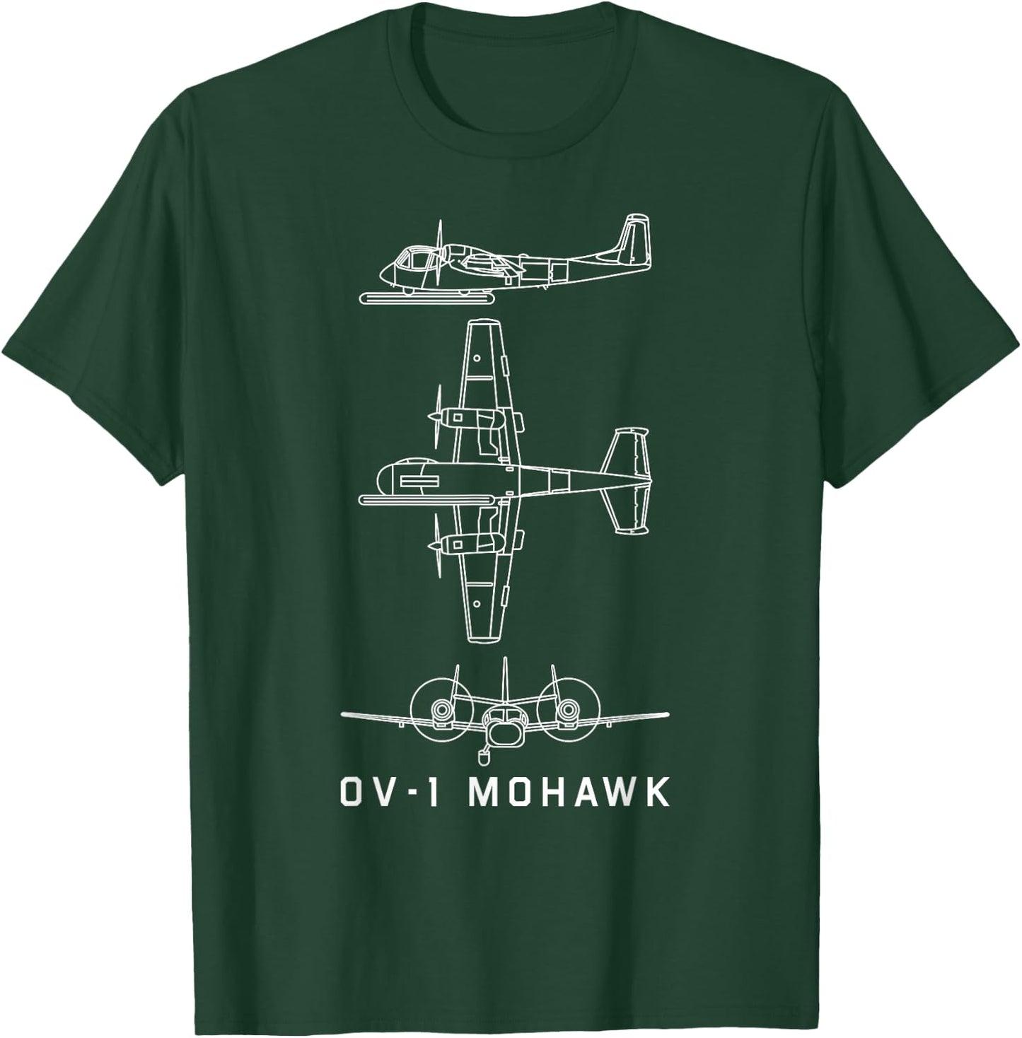 OV-1 Mohawk American Plane Blueprint Gift T-Shirt - T-Shirt | Forest