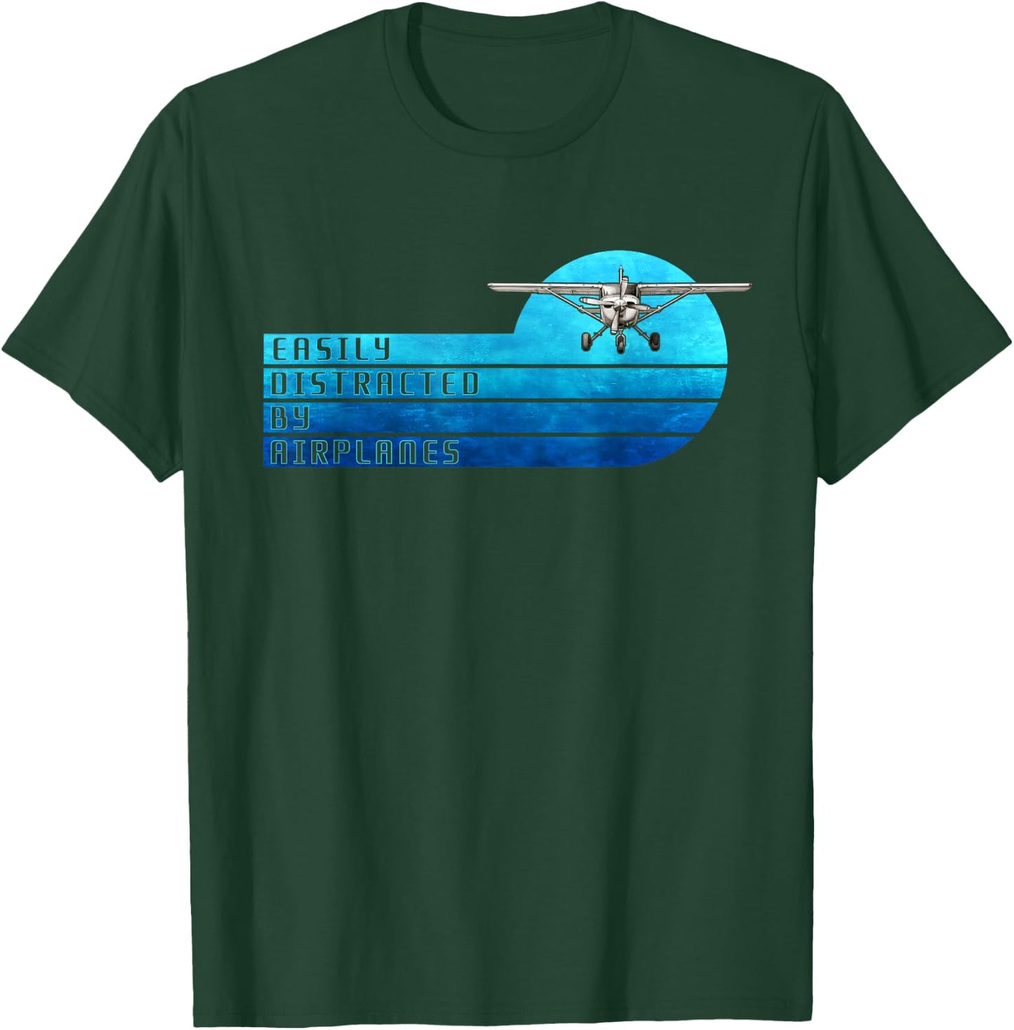 Easily Distracted By Airplanes Funny Pilot Aviation T-Shirt - T-Shirt | Forest