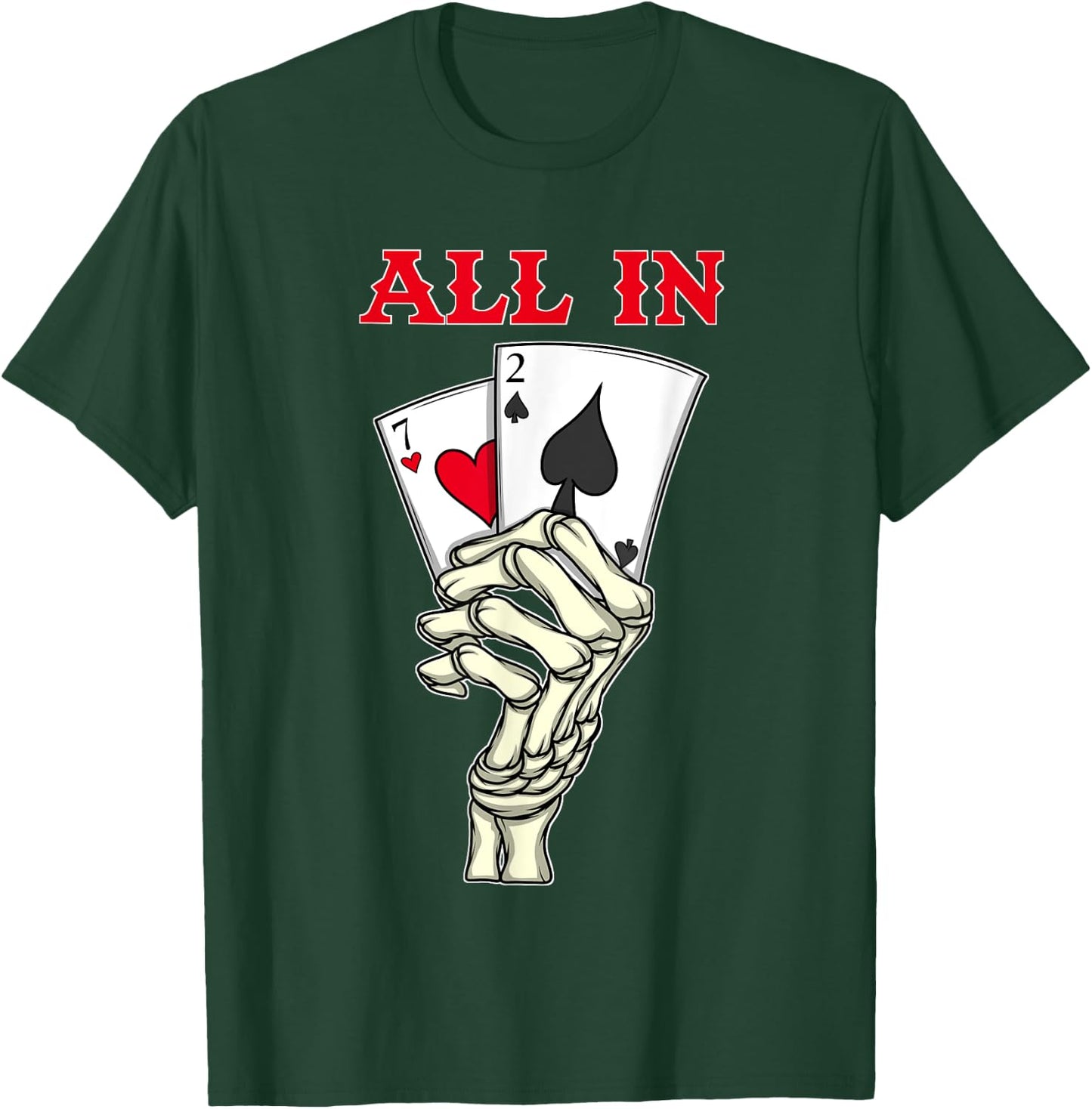 Poker Men 7 2 Skeleton Hand Texas Holdem Poker Player T-Shirt - T-Shirt | Forest
