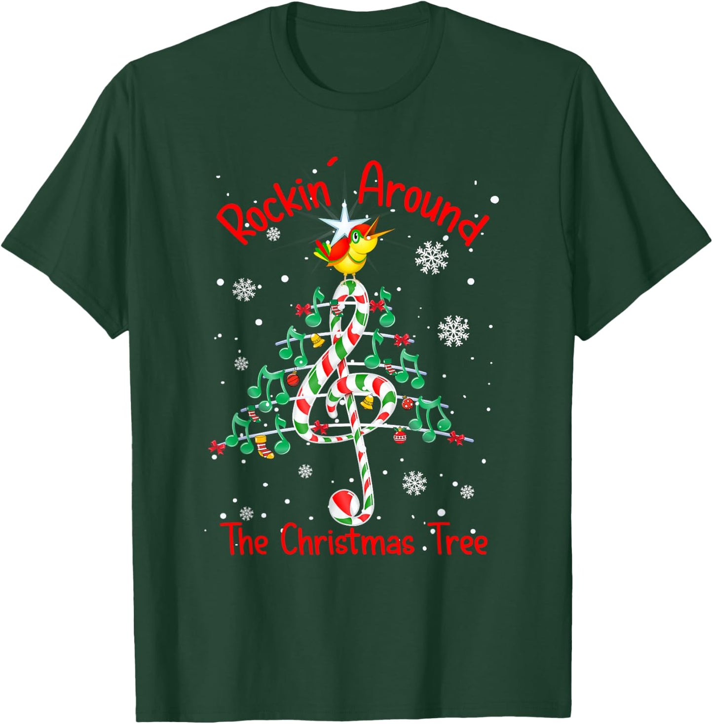 Rockin' Around The Christmas Tree Music Note Music Teacher Men Women T-Shirt - T-Shirt | Forest