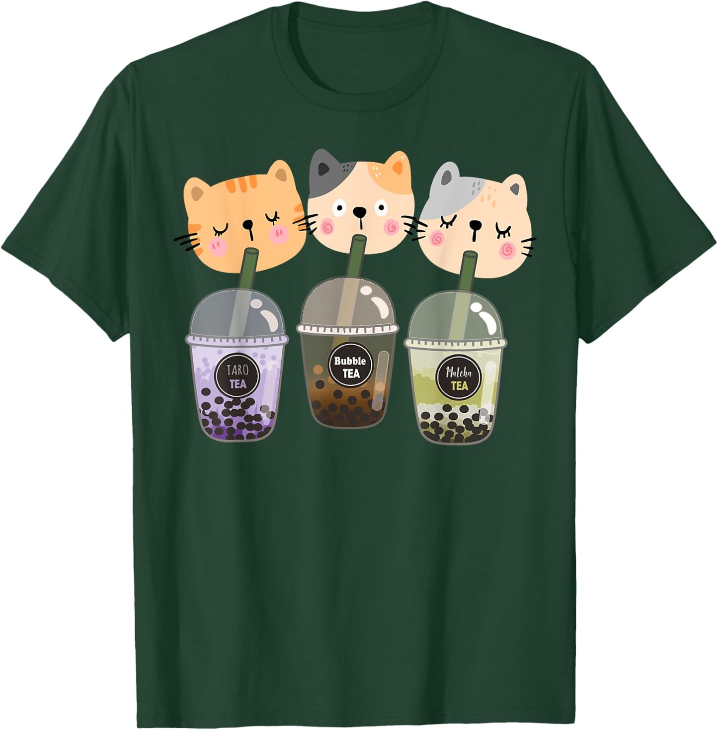 Boba Cat Drinking Boba Kitten Kawaii Japanese Kitty T-Shirt - T-Shirt | Forest