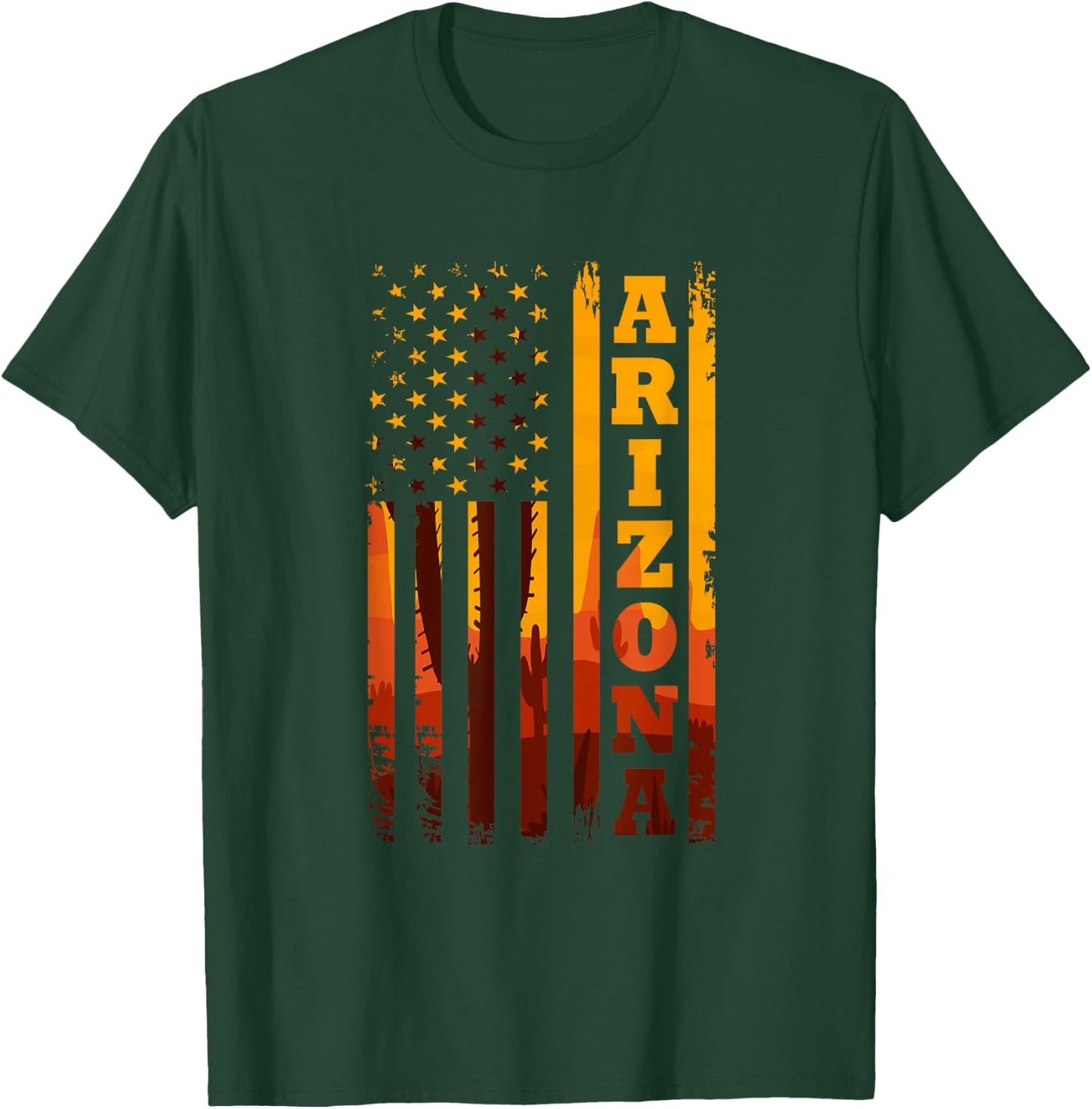 Arizona American Flag Landscape Cactus Patriotic T-Shirt - T-Shirt | Forest