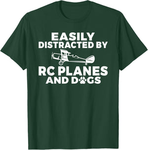 Easily distracted by Rc Planes and Dogs Lover RC Plane T-Shirt - T-Shirt | Forest