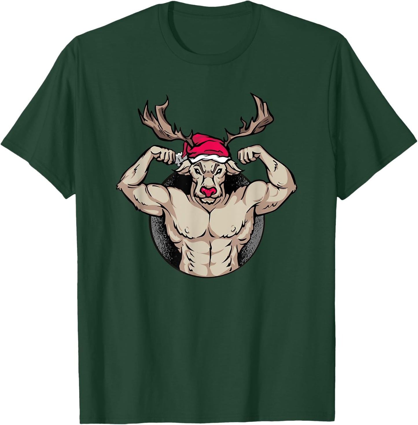 Strong Reindeer with Muscles Christmas Bodybuilding GYM T-Shirt - T-Shirt | Forest