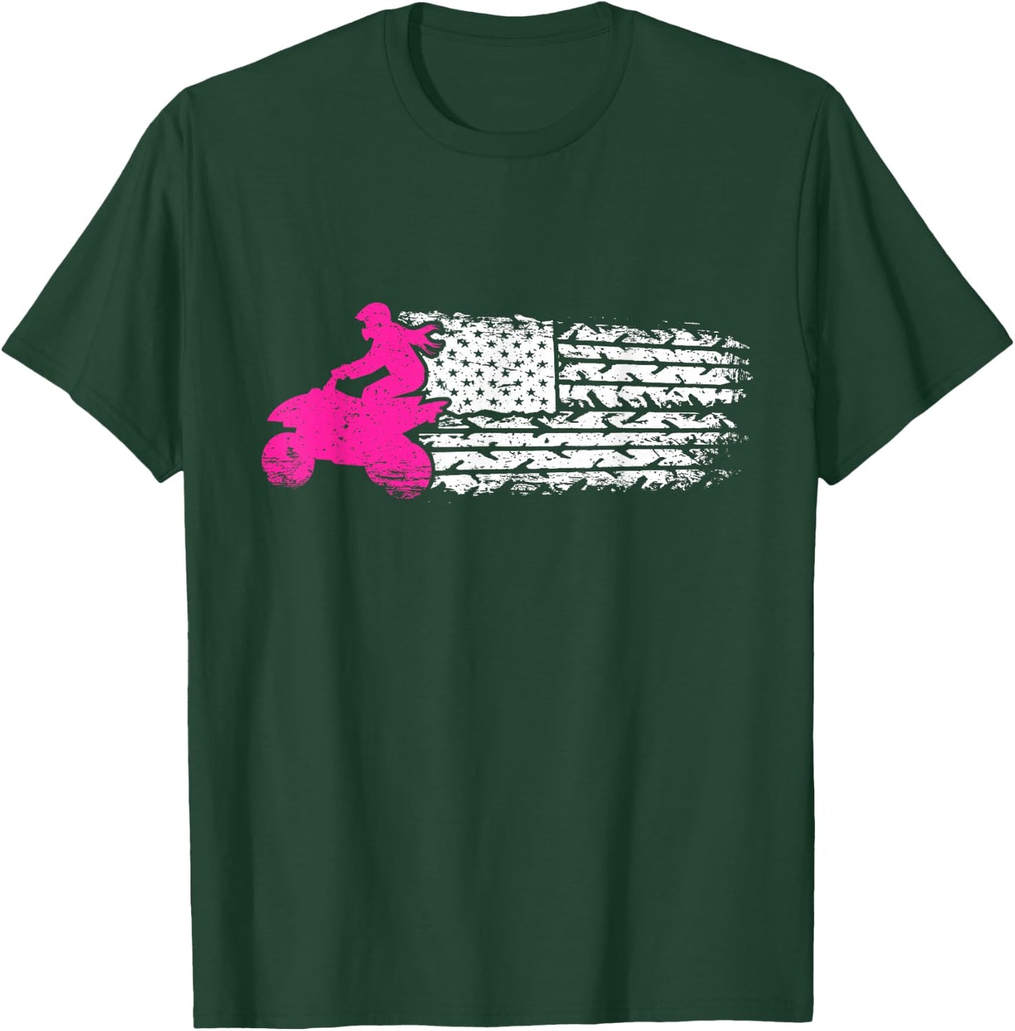 Patriotic USA Flag ATV 4-Wheeler Quad Biker Girl T-Shirt - T-Shirt | Forest