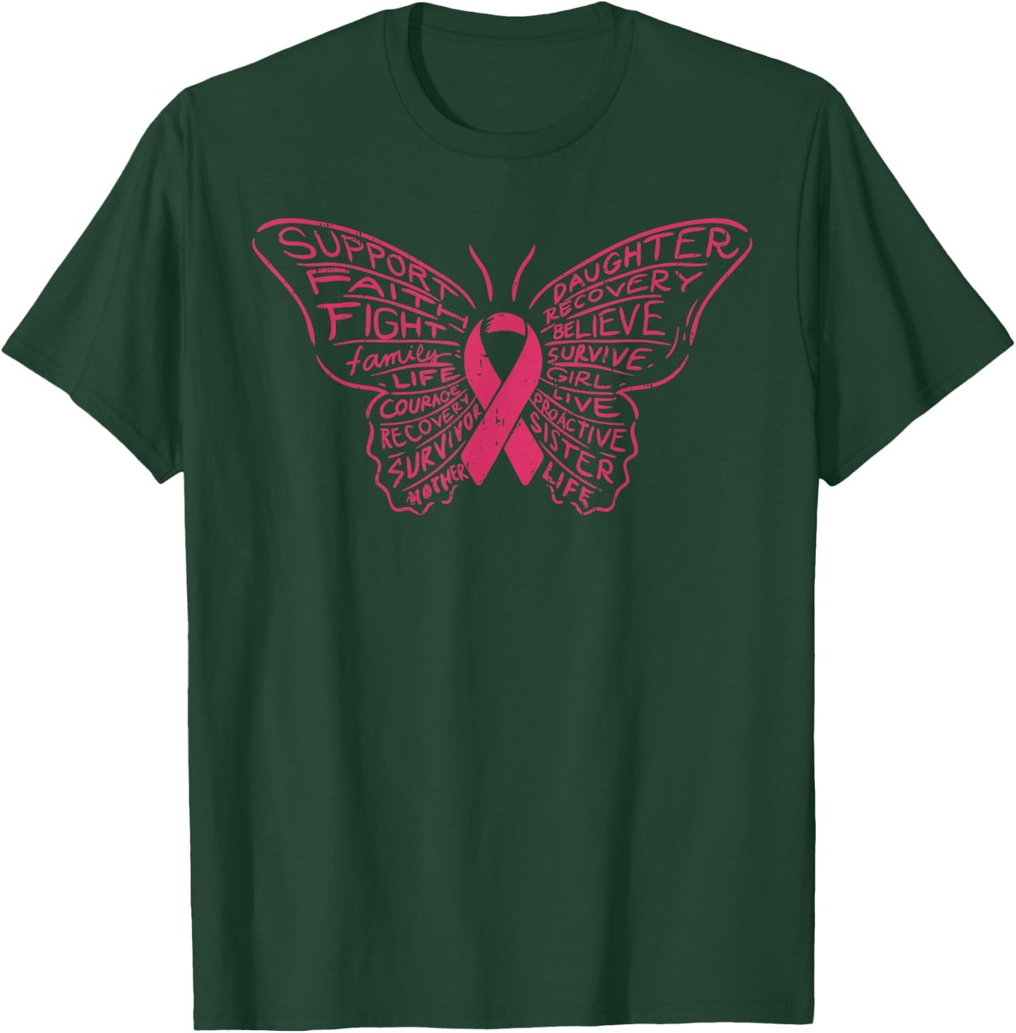 Monarch Butterfly Pink Ribbon Breast Cancer Awareness Gift T-Shirt - T-Shirt | Forest