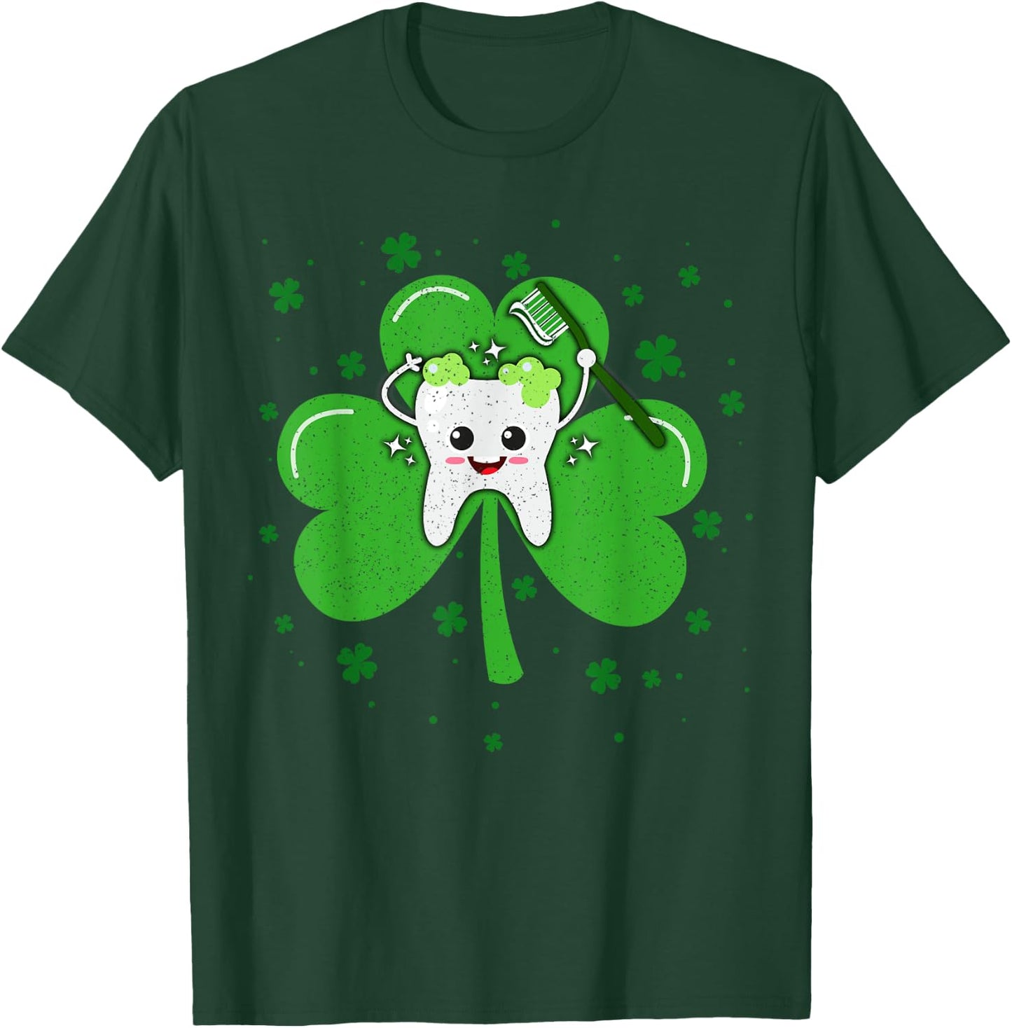 Teeth Dentist St. Patrick's Day Shamrock Leaf Tooth Dental T-Shirt - T-Shirt | Forest