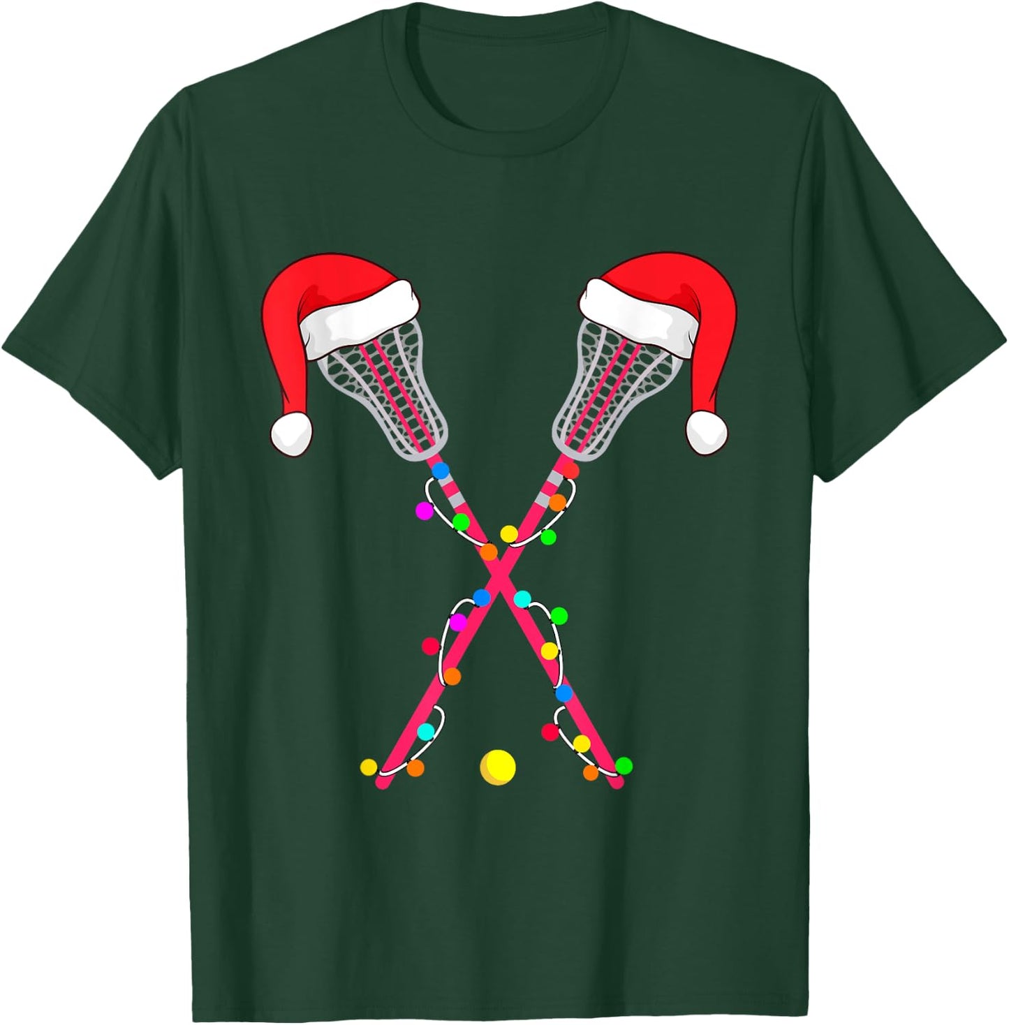 Lacrosse Santa Hat Christmas Lights Funny Sport Xmas Boys T-Shirt - T-Shirt | Forest
