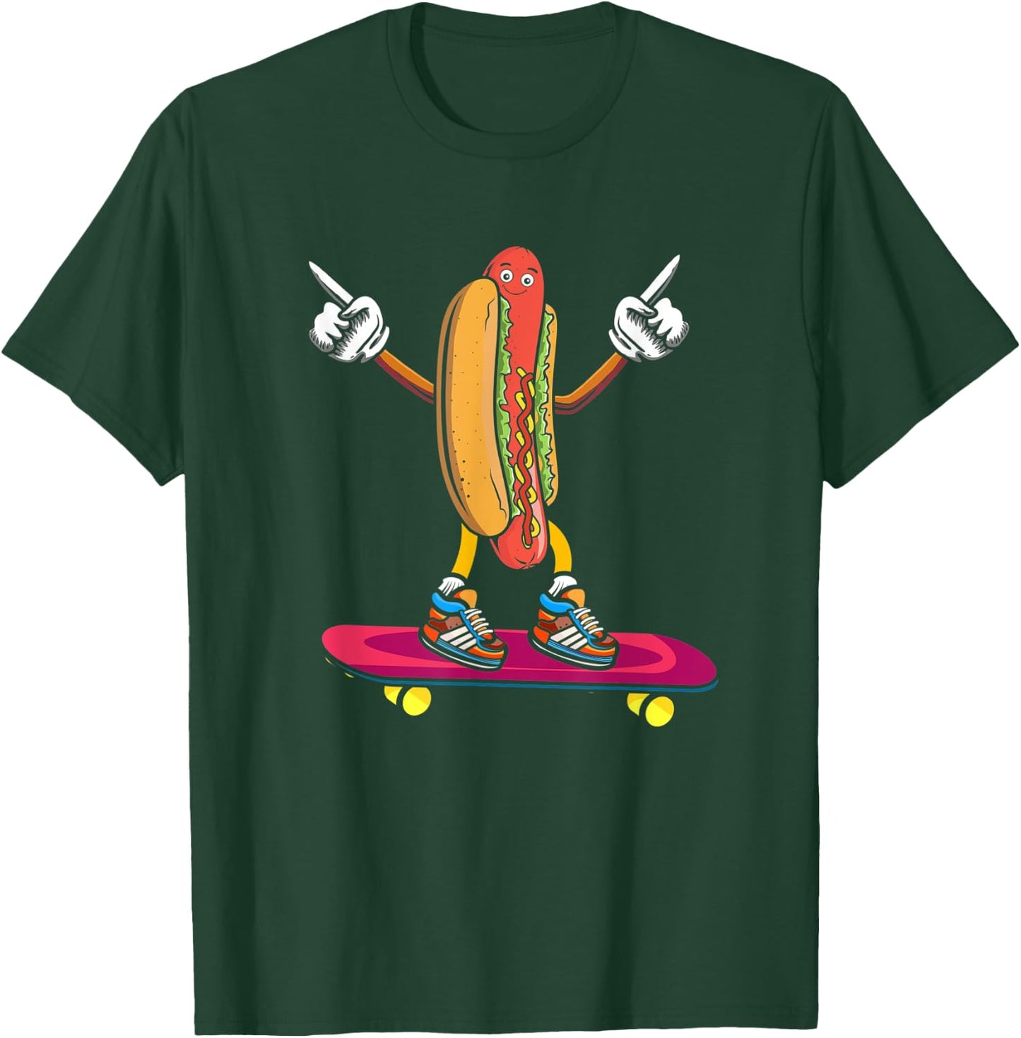 Hot Dog on a Skateboard, Skateboarder Skater Hotdog Foodie T-Shirt - T-Shirt | Forest