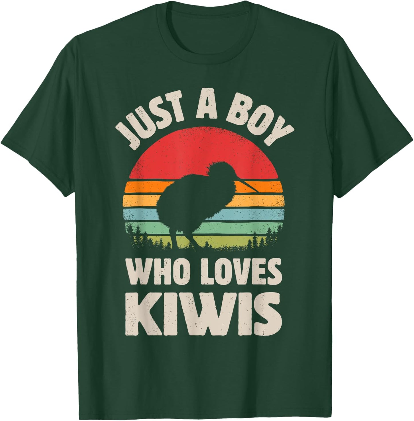 Kiwi Just A Boy Who Loves Kiwis Bird Retro Vintage Sunset T-Shirt - T-Shirt | Forest