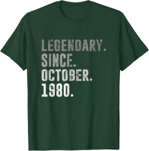 45th Birthday Vintage Legendary Since October 1980 T-Shirt - T-Shirt | Forest