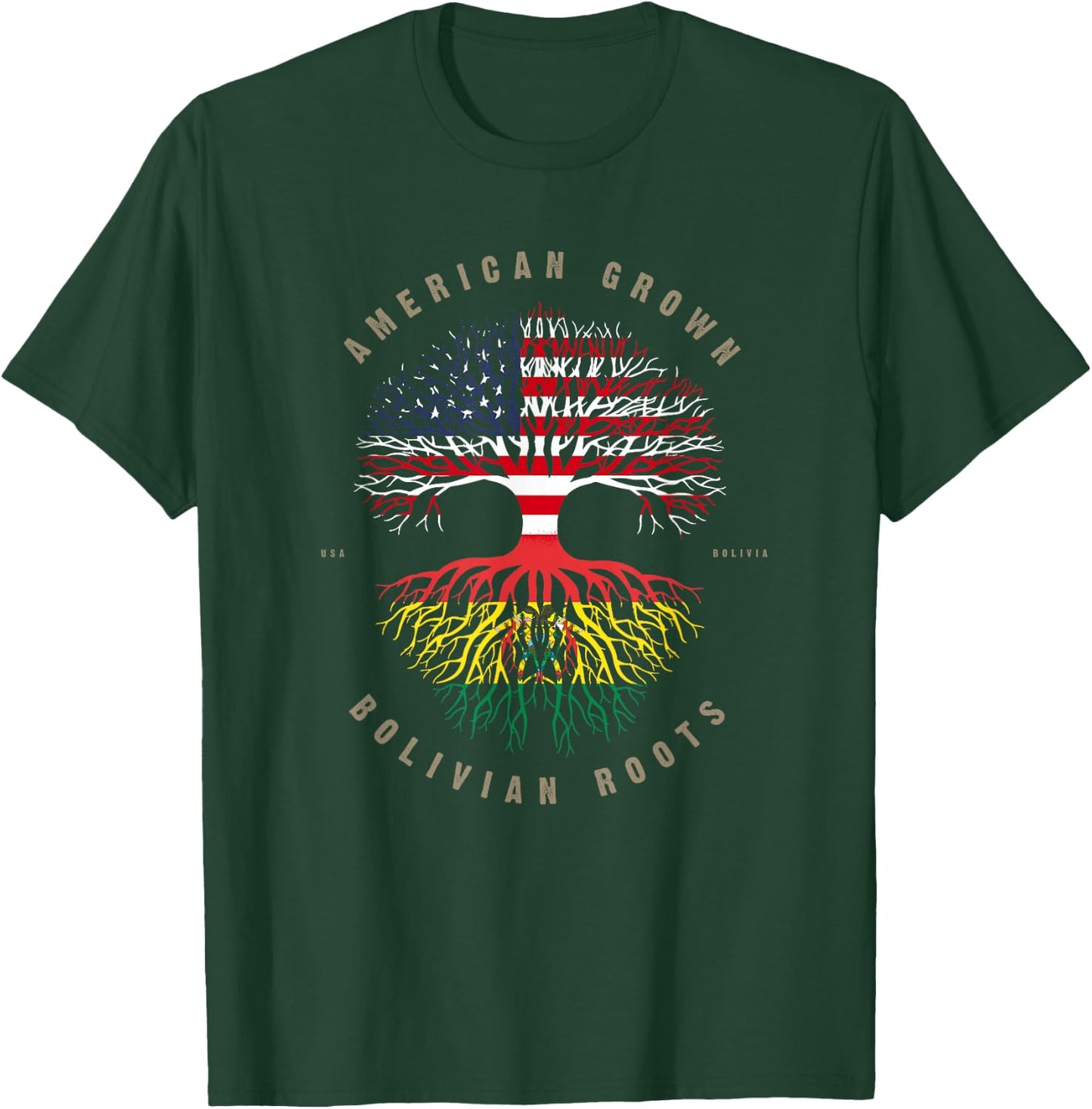 American Grown Bolivian Roots Bolivia Flag T-Shirt - T-Shirt | Forest