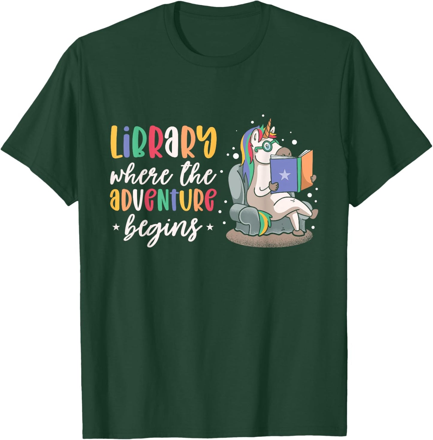 Librarian book Reader Reading Unicorn adventure T-Shirt - T-Shirt | Forest