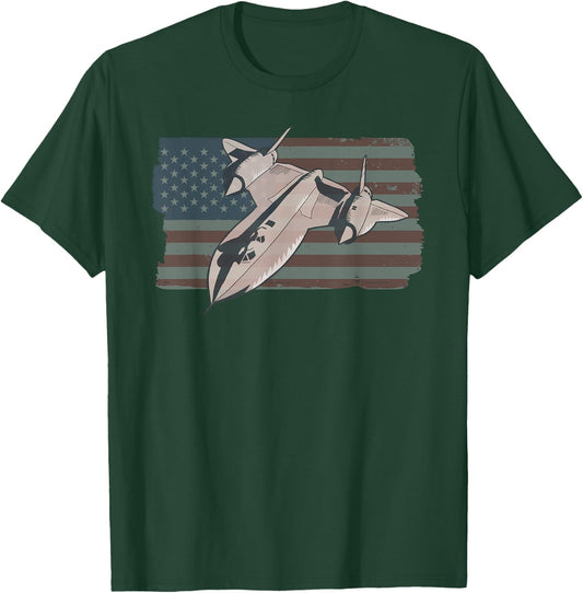 Military Aircraft SR-71 Blackbird USAF Pilot US Flag T-Shirt - T-Shirt | Forest