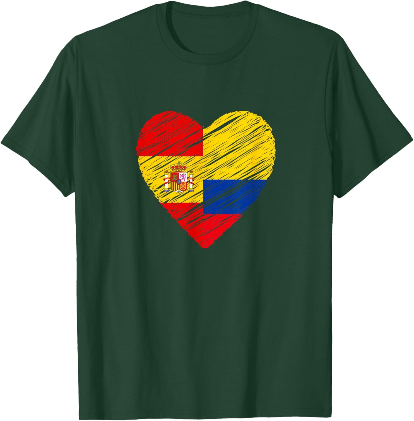 Colombia Spain Heart Spanish Flag Colombian Flag Love Heart T-Shirt - T-Shirt | Forest