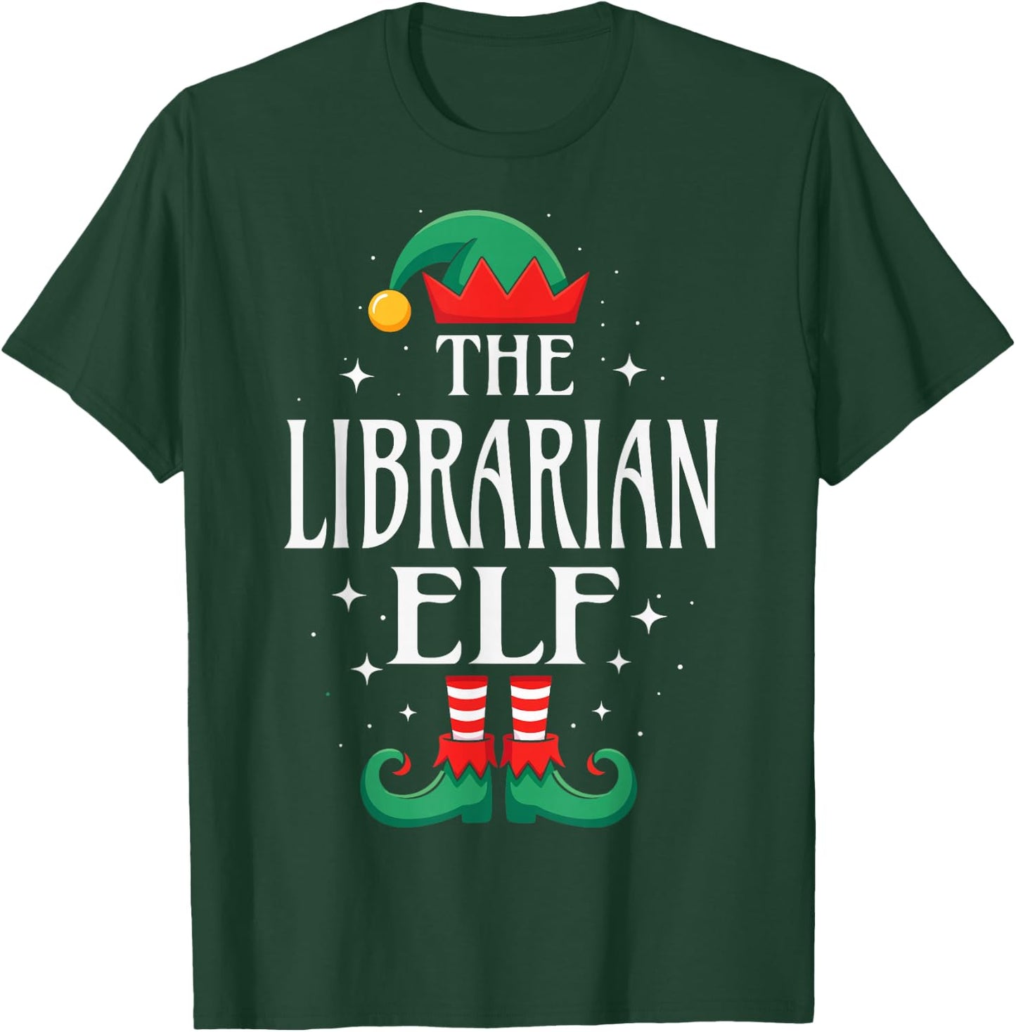 Librarian Elf Job Title Funny Christmas Matching Xmas T-Shirt - T-Shirt | Forest