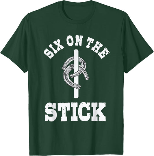Six On The Stick Horseshoe Pitching Horse Lover Ferrier T-Shirt - T-Shirt | Forest