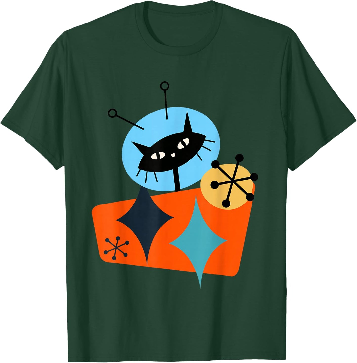 Cat Astronaut Space Retro Atomic Age Mid-Century Modern T-Shirt - T-Shirt | Forest