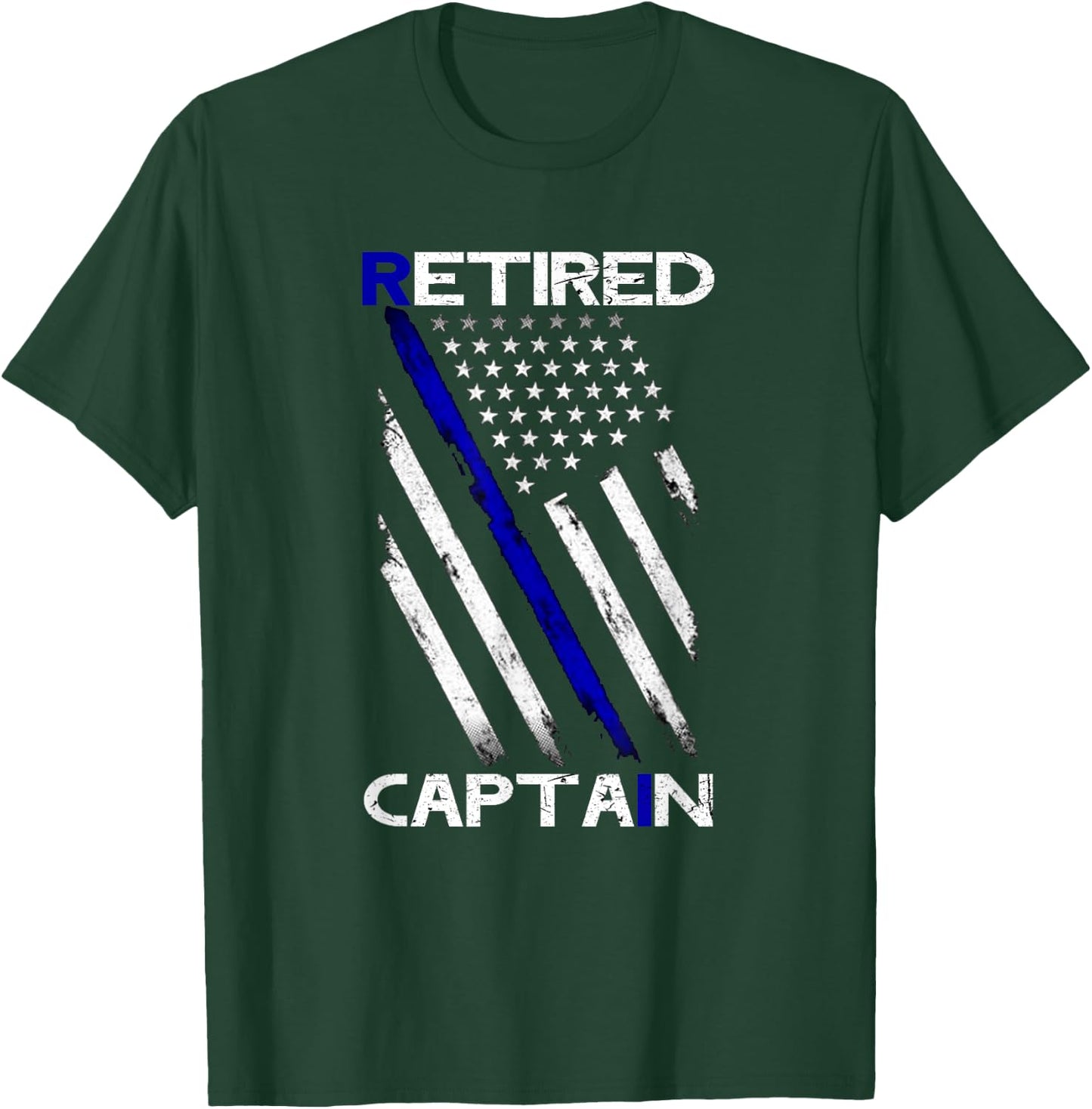 Thin Blue Line Distressed Retired Police Captain Shirt Gift T-Shirt - T-Shirt | Forest