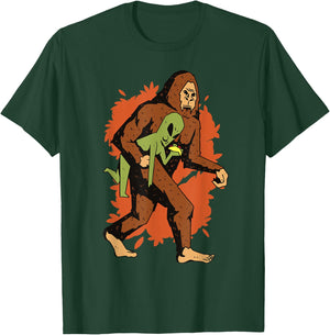Funny Bigfoot Carrying Alien Eating Taco! Sasquatch Aliens T-Shirt - T-Shirt | Forest