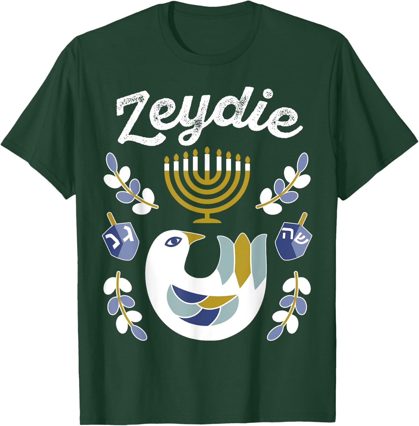 Matching Family Hanukkah Pajama Top Dreidel & Menorah Zeydie T-Shirt - T-Shirt | Forest