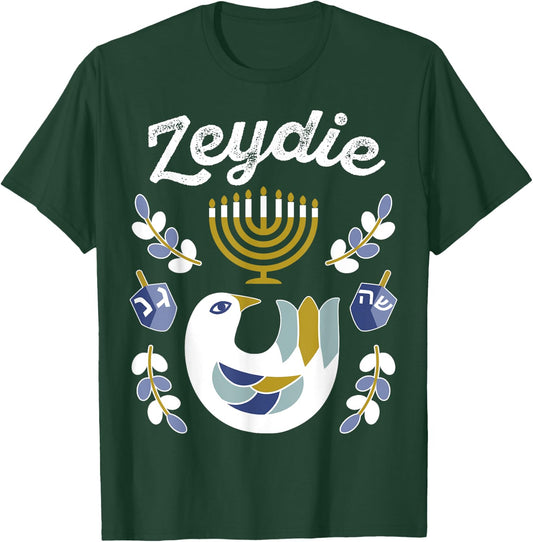 Matching Family Hanukkah Pajama Top Dreidel & Menorah Zeydie T-Shirt - T-Shirt | Forest