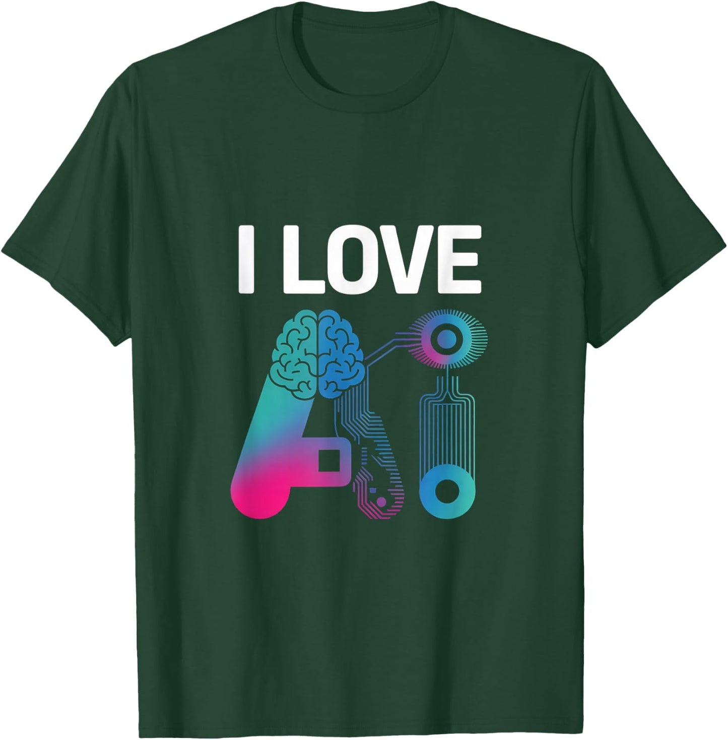 I Love Ai Brain Circuit Tech Design T-Shirt - T-Shirt | Forest