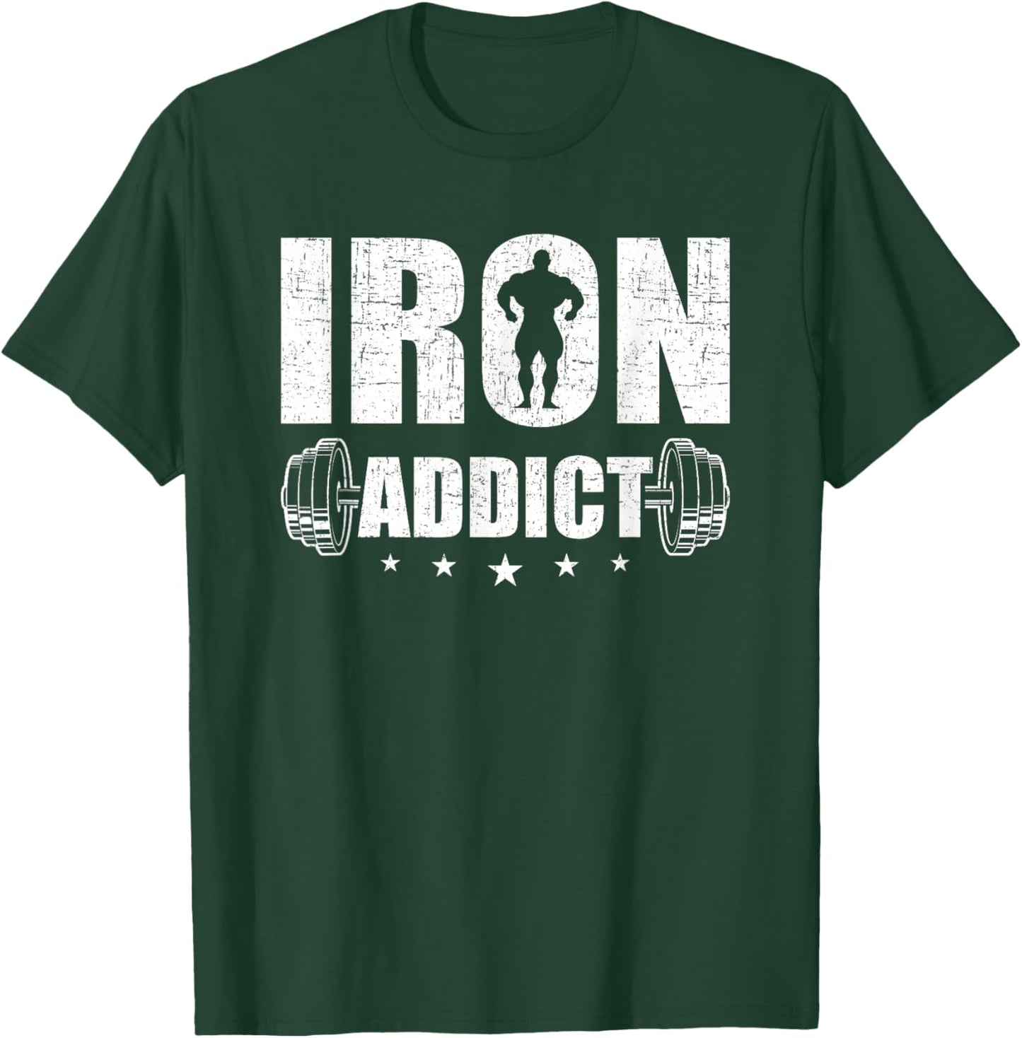 Bodybuilding Weightlifting Workout Gift Co. Iron Addict - Men's Black Cotton Blend Short Sleeve Classic Fit - Workout & Exercise and Fitness - Size Small T-Shirt - T-Shirt | Forest
