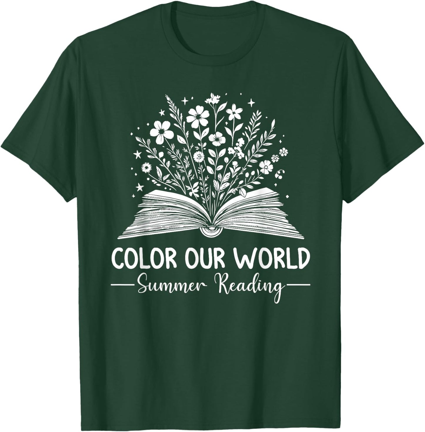 Color Our World Summer Reading 2025 Cute Book Wildflowers T-Shirt - T-Shirt | Forest
