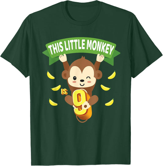 This Little Monkey Is 9 Years Old Kid 9th Birthday Monkeys T-Shirt - T-Shirt | Forest