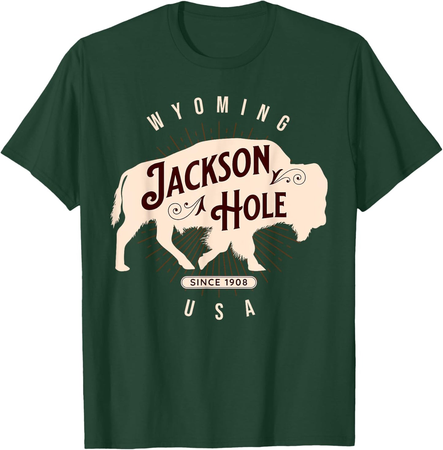 Jackson Hole Wyoming Buffalo Nature Outdoors Vintage T-Shirt - T-Shirt | Forest