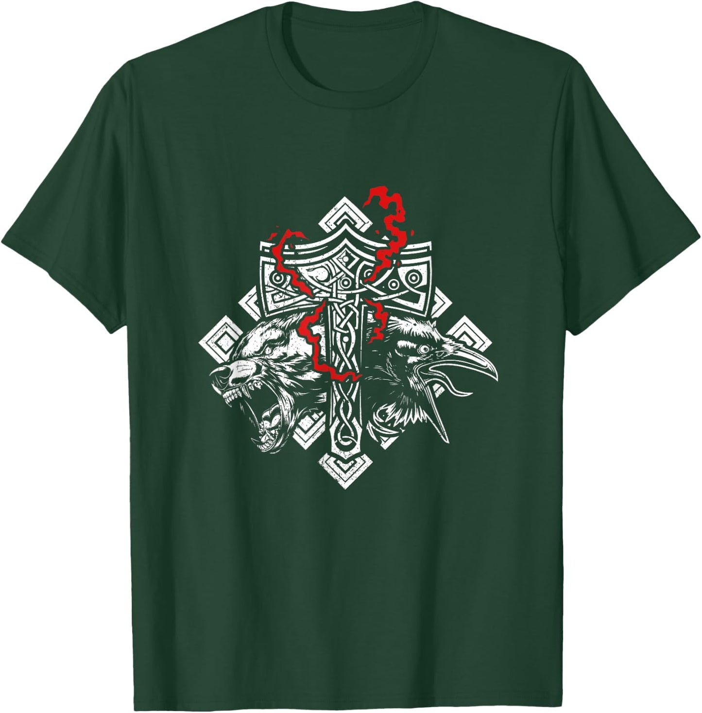 Thor Hammer Mjolnir Rune Protection Odin Raven Viking T-Shirt - T-Shirt | Forest