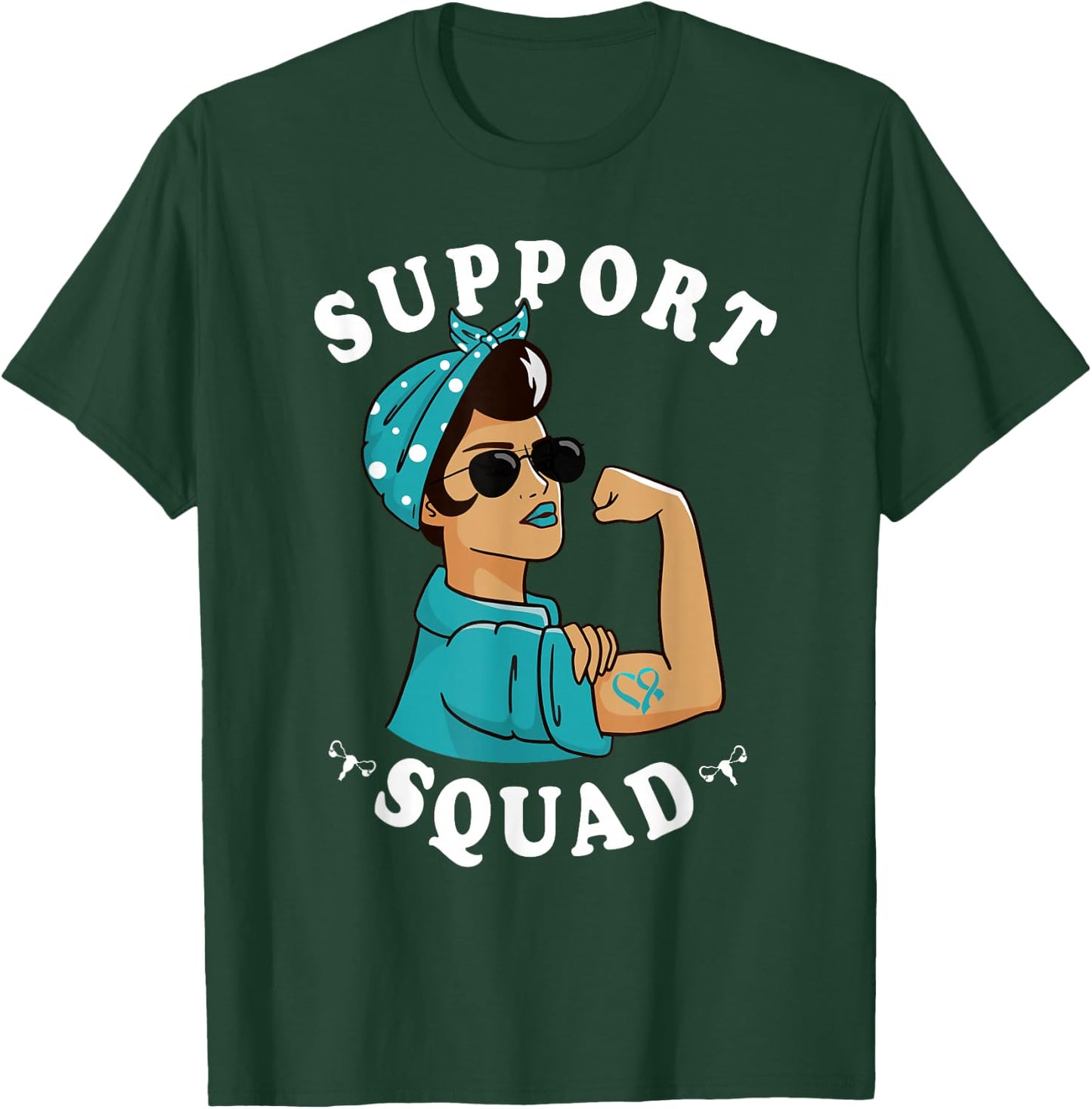 "Support Squad" Teal Ribbon Bandana Women Ovarian Cancer T-Shirt - T-Shirt | Forest