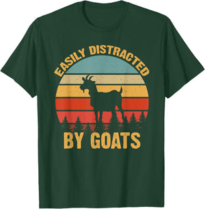 Retro Vintage Easily Distracted By Goats Funny Goat Lover T-Shirt - T-Shirt | Forest